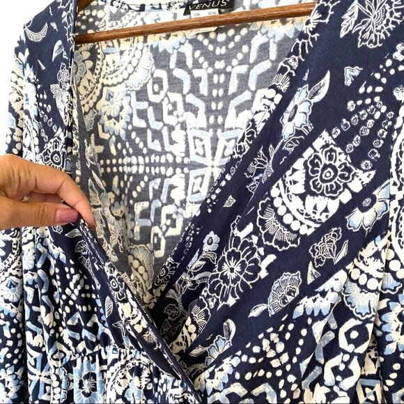 Venus stretch mini dress with surplice top and bell sleeves - Picture 7 of 9